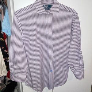 Polo by Ralph Lauren Button Up Maroon Striped Regent Classic Fit // size 32/33